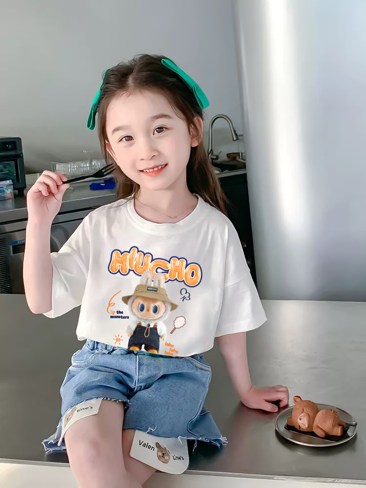 Áo thun bé gái labubu dễ thương nhiều màu sắc AED1463 Miucho Kid vải cotton thoáng mát cổ tròn in graphic_thumbnail_4