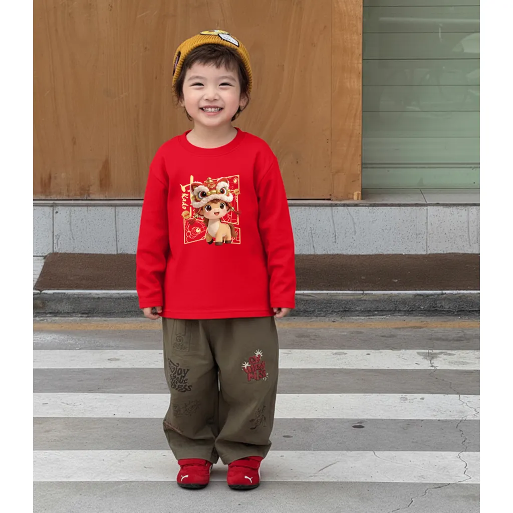 Áo thun Tết bé trai bé gái Ngựa Kỳ Lân Kado vải cotton thoáng mát tay dài cổ tròn 2983_thumbnail_3
