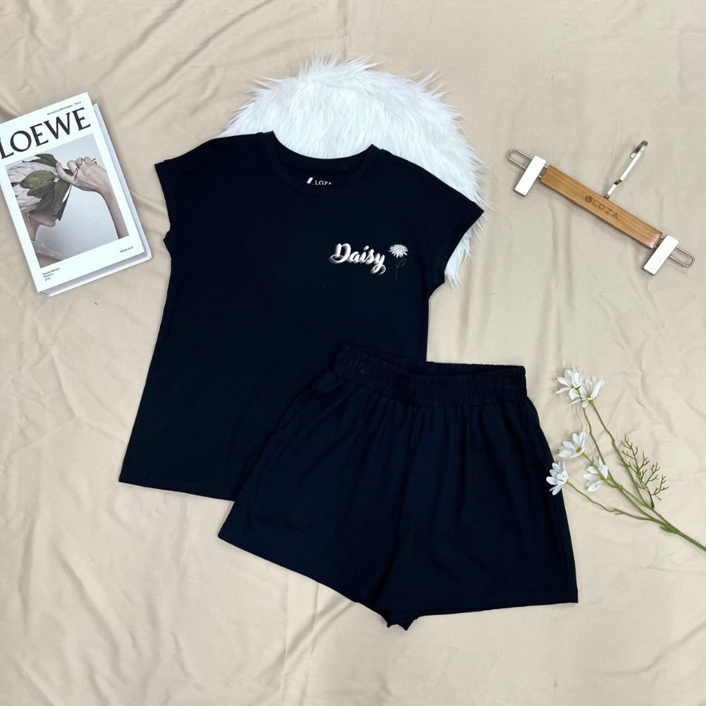 [Form Vừa] Set đồ nữ (áo thun + quần đùi) mặc nhà sang chảnh in chữ thời trang - Đồ bộ nữ cotton form vừa Loza G0102_thumbnail_3