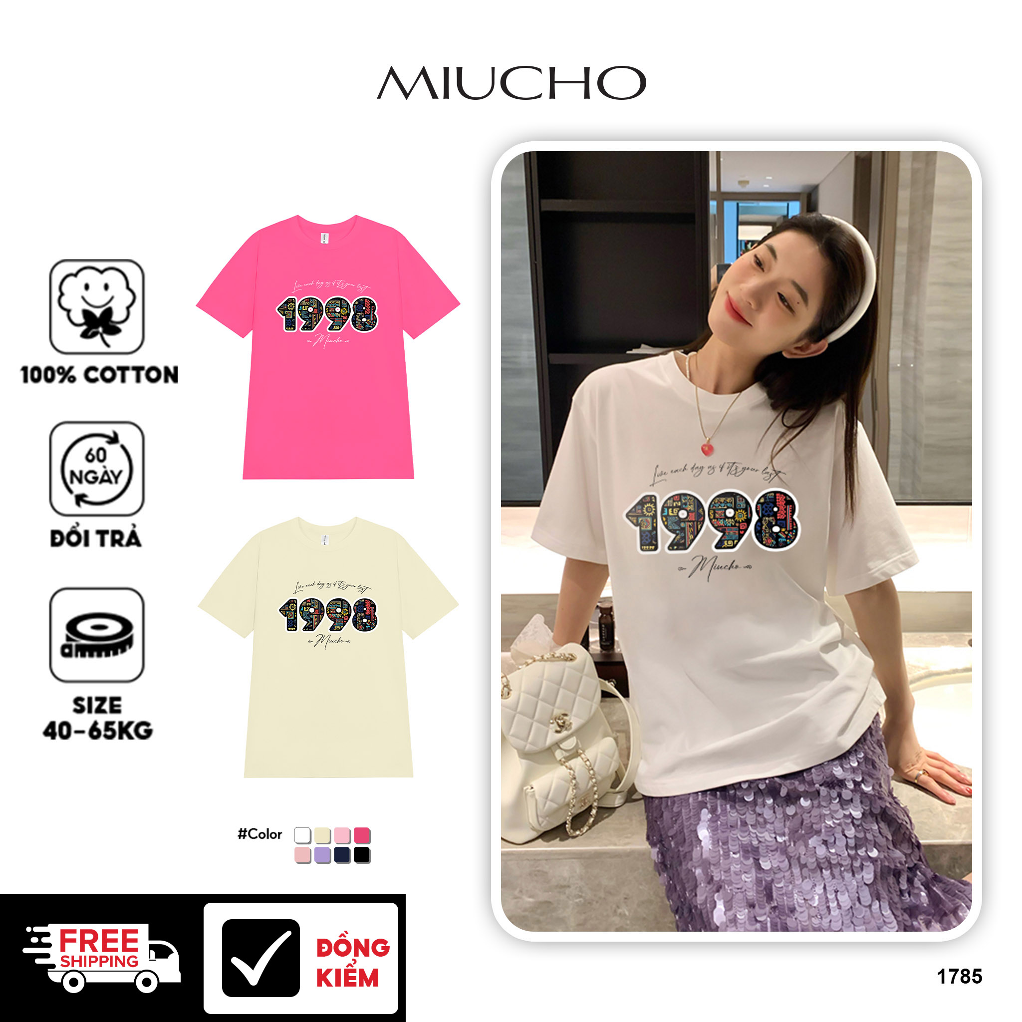 Áo thun nữ in năm sinh 1998 form vừa regular vải cotton 4c thoáng mát ARD1785 Miucho Chic in mix