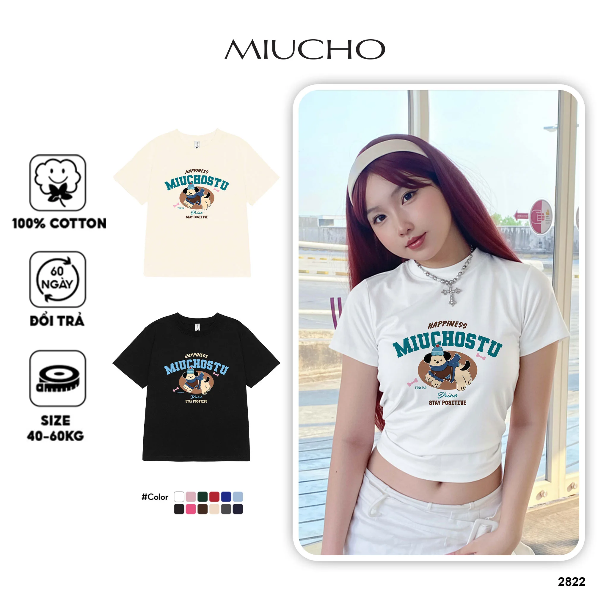 Áo thun babytee nữ Miucho vải cotton co giãn 2 chiều thoáng mát cổ tròn local brand in mix 2822