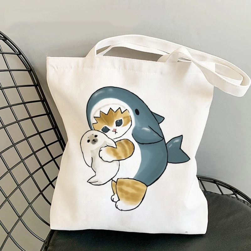 Túi tote phong cách Hàn Quốc in hình mèo - Túi vải canvas kích thước 33x37cm đựng vừa A4 và laptop - TOTE09_thumbnail_6