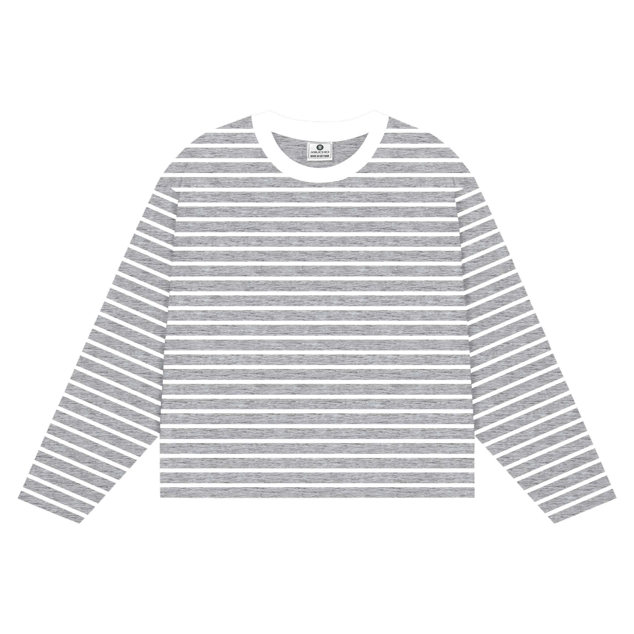 Áo tay dài form boxy Miucho cổ tròn vải thun rib thoáng mát AT00055