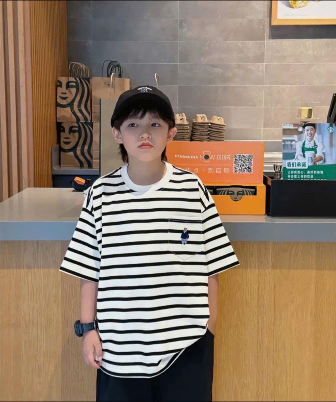 Set áo gấu sọc + quần short bé_thumbnail_1