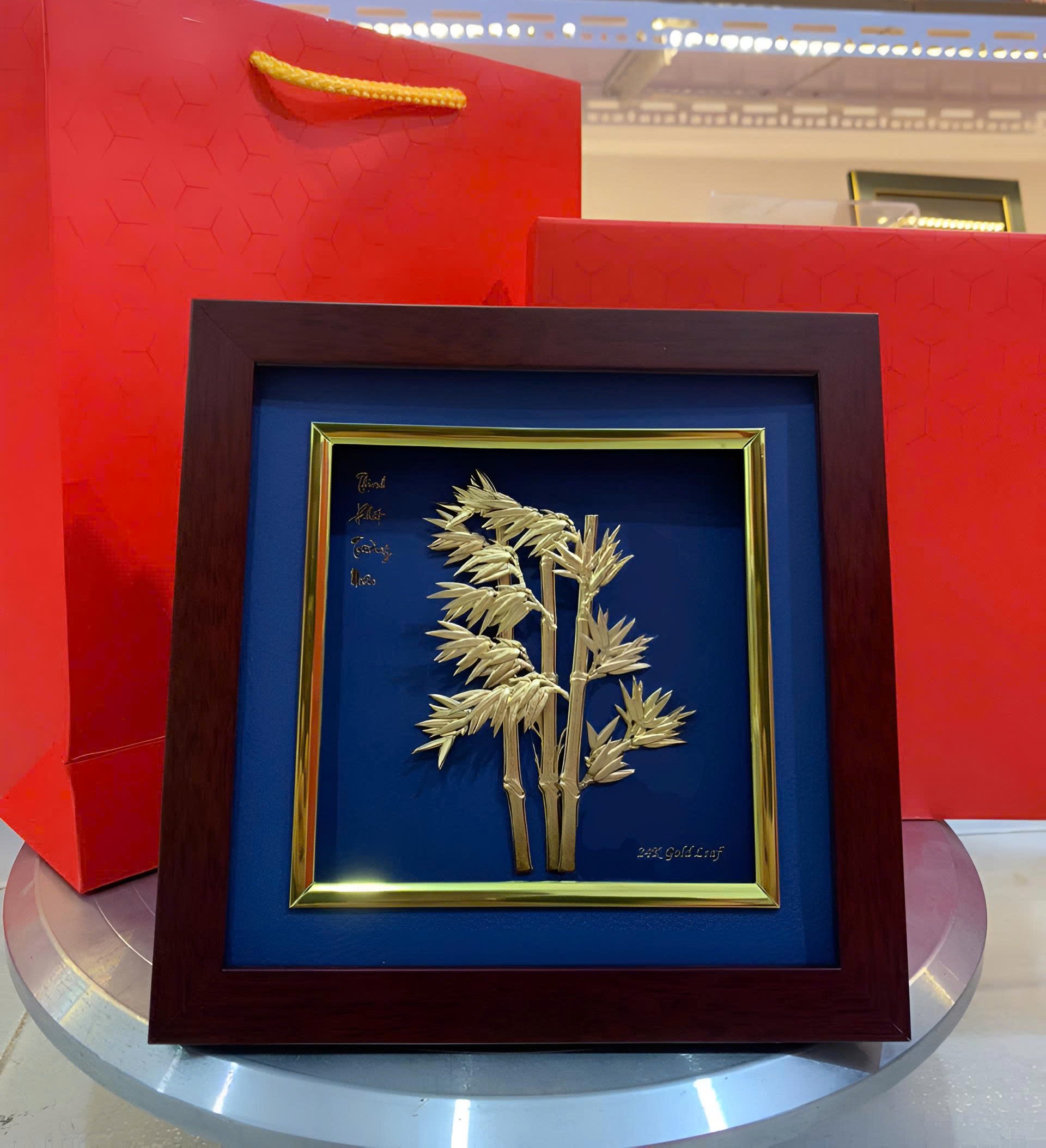 Tranh cây Tre Xanh Việt Nam mạ vàng 24K  KT 20x20cm  