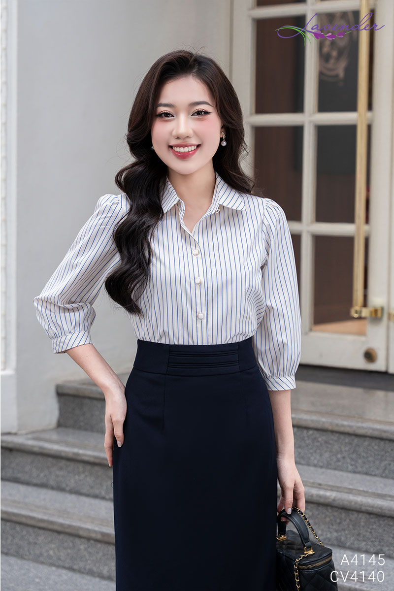 Set Áo sơ mi cổ sen tròn tay lỡ S4145