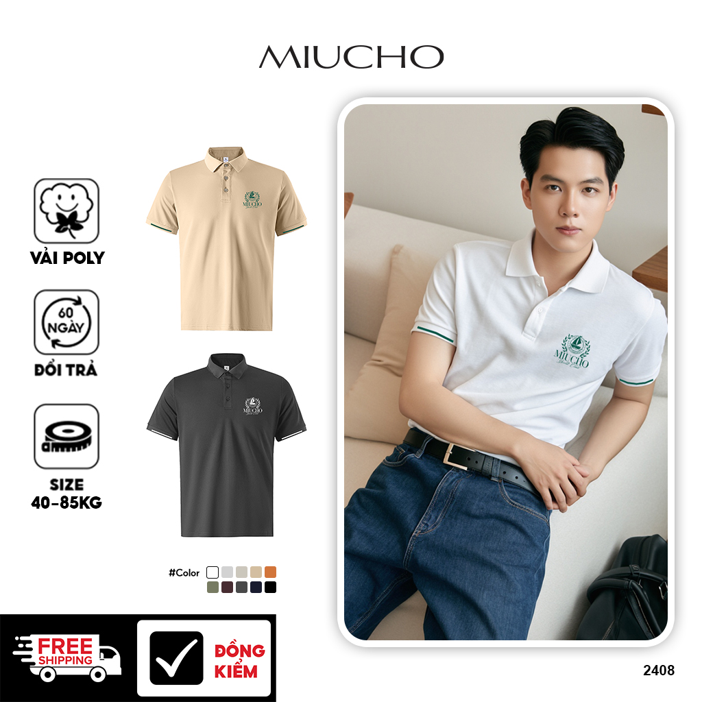 Áo polo nam form vừa PLCSD2408 Miucho Iconic phong cách basic chất liệu polyester bền nhẹ in mix