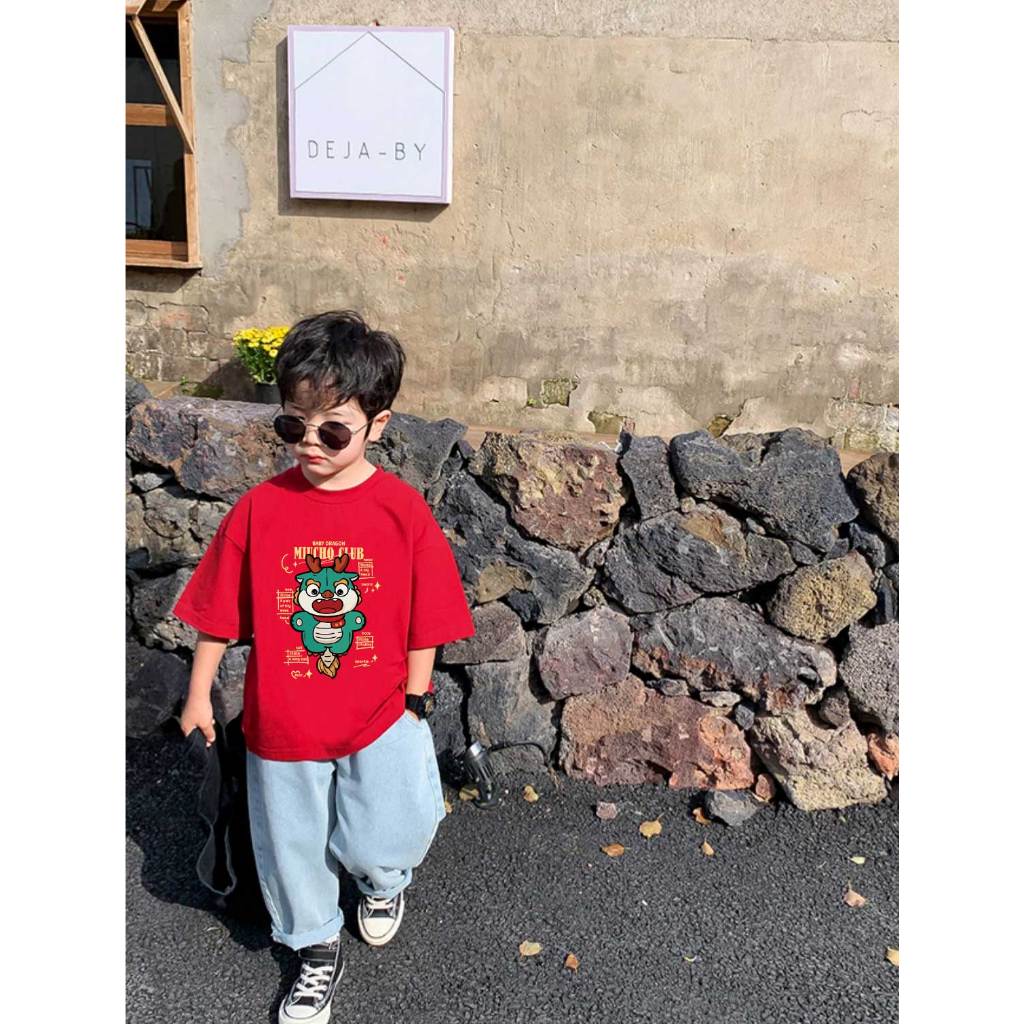 Áo thun tết cho bé màu đỏ form rộng thoáng mát AED908 Miucho Kid 100% vải cotton basic in mix_thumbnail_6
