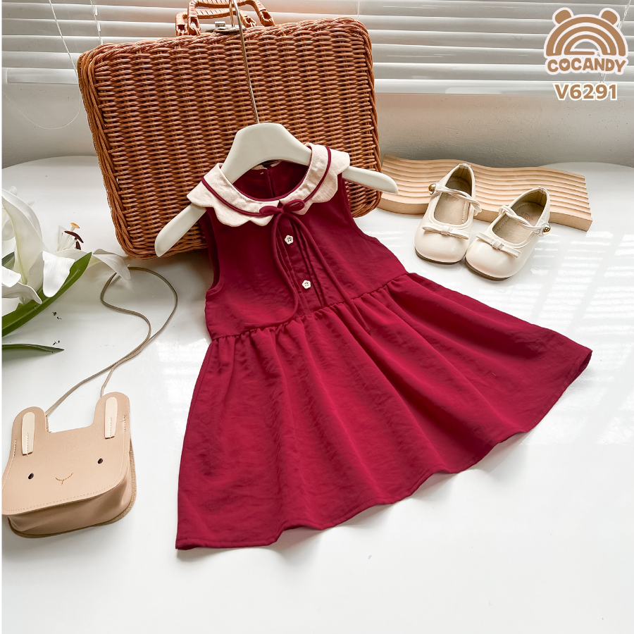 Váy sát nách ĐỎ phối cổ sóng be viền