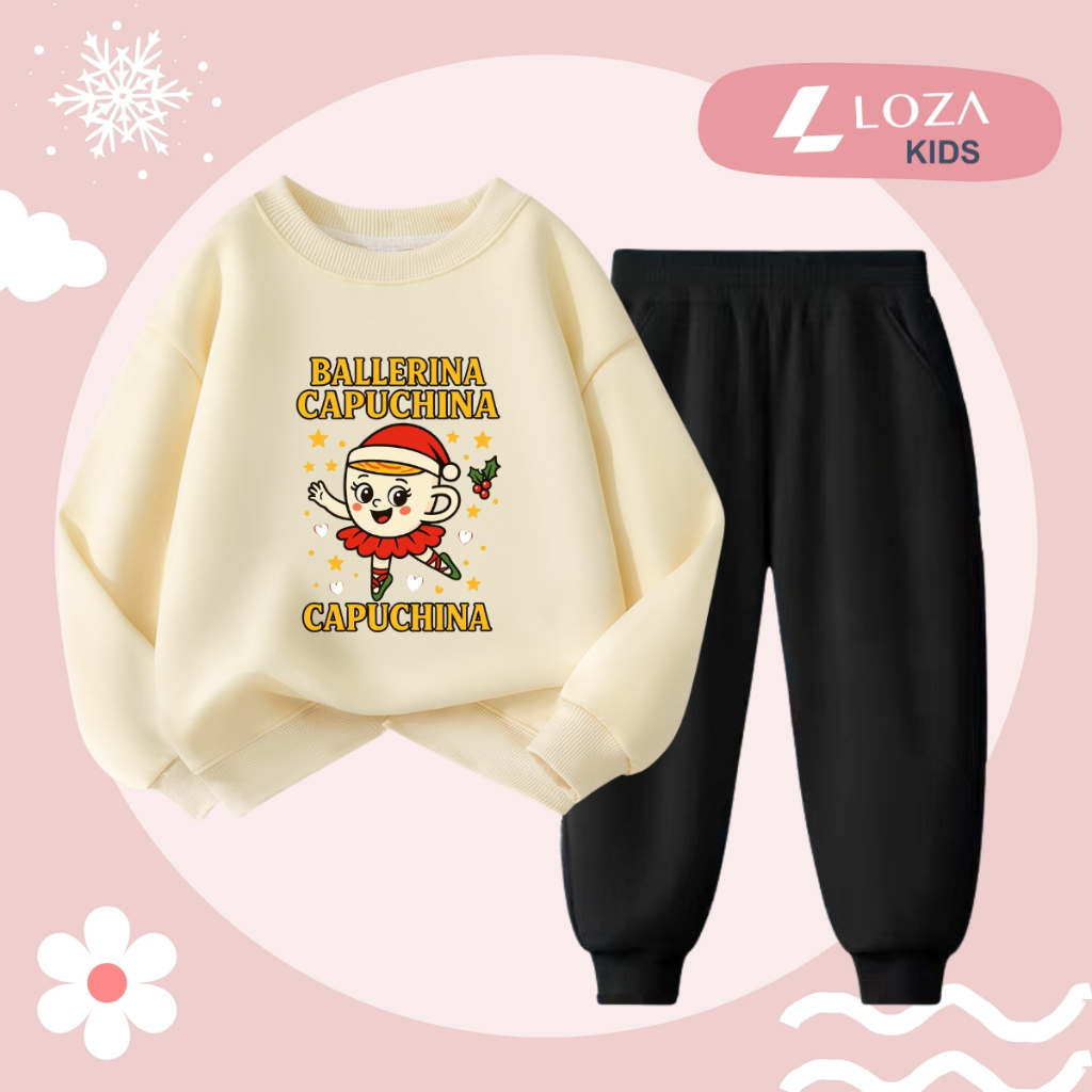 Set bộ nỉ bé gái in hình Brainrot Ballerrina Cappuccina - Loza Kids BI522