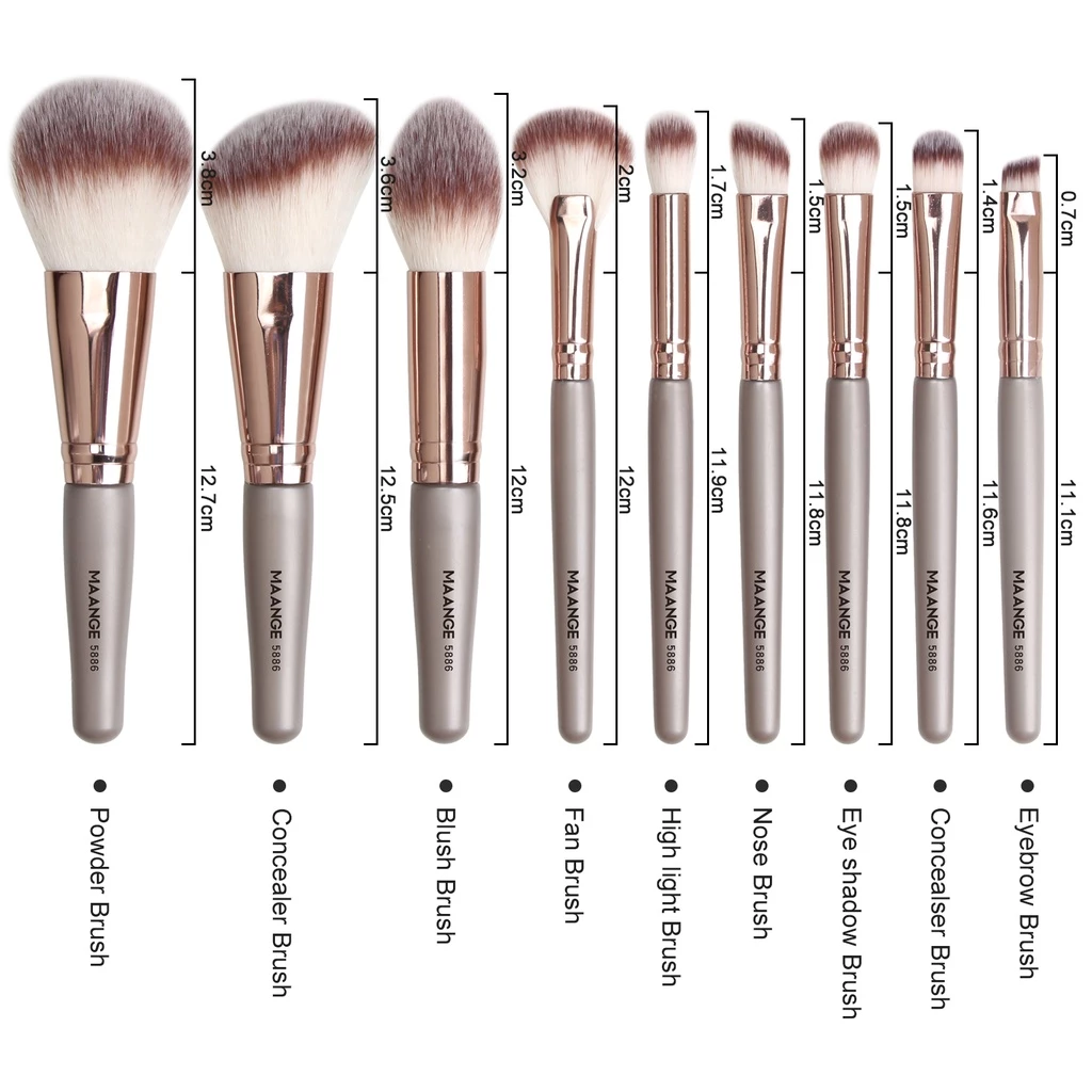 MAANGE 9Pcs Makeup Brush Fluffy Full Make up Brush Nylon Fiber Set Brush_thumbnail_3
