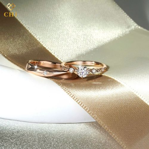 Cặp Nhẫn Cưới Kim Cương Vàng 14K CHJ527