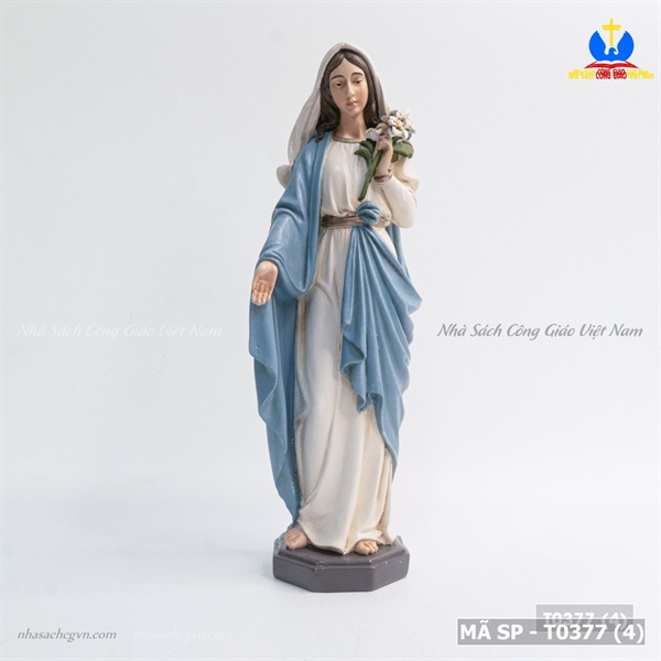 Tượng Đức Mẹ hoa huệ áo trắng 25cm