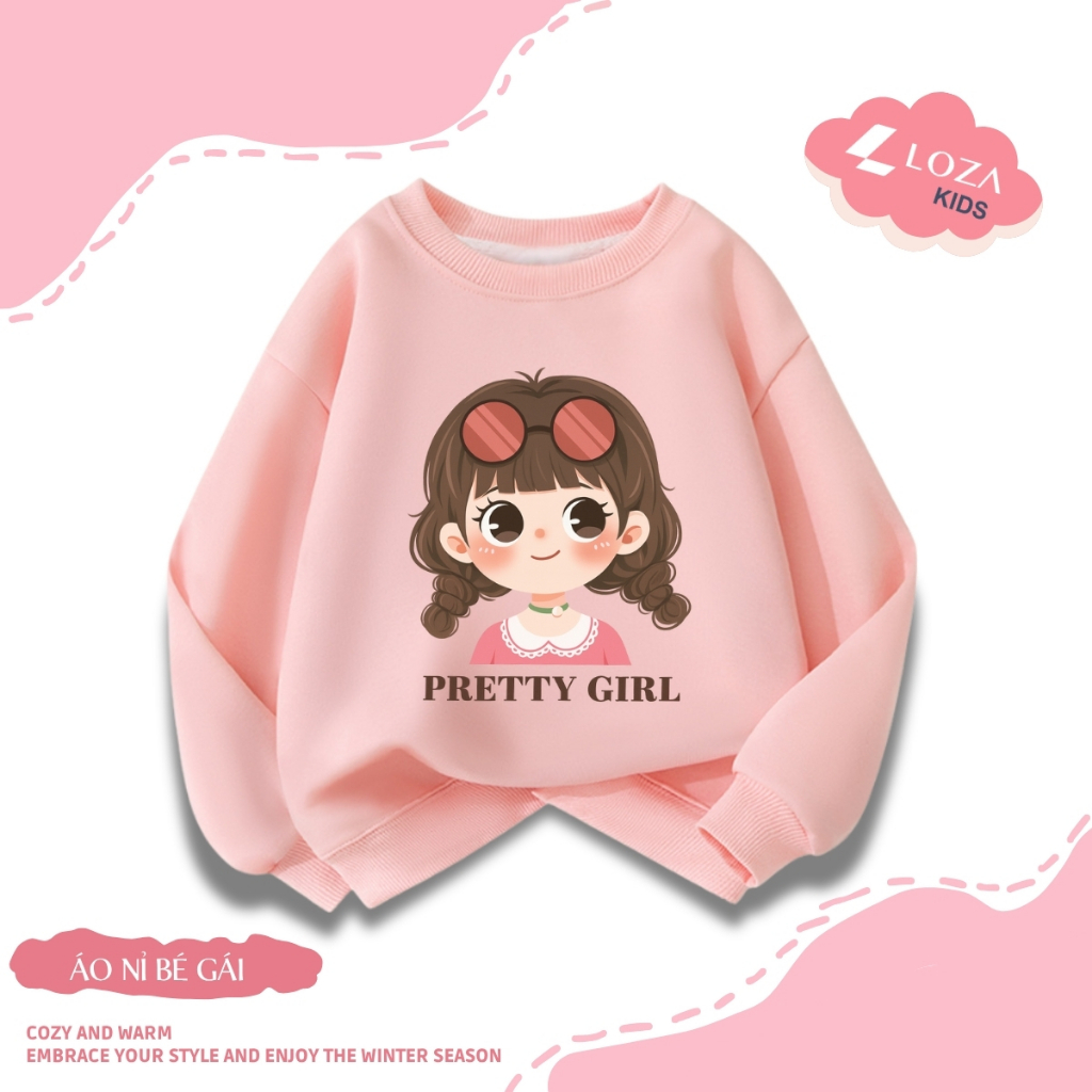 Áo sweater bé gái SWEET GIRL, PRETTY GIRL - Áo nỉ trẻ em cổ tròn size từ 15-40kg  Loza Kids IN003_thumbnail_2