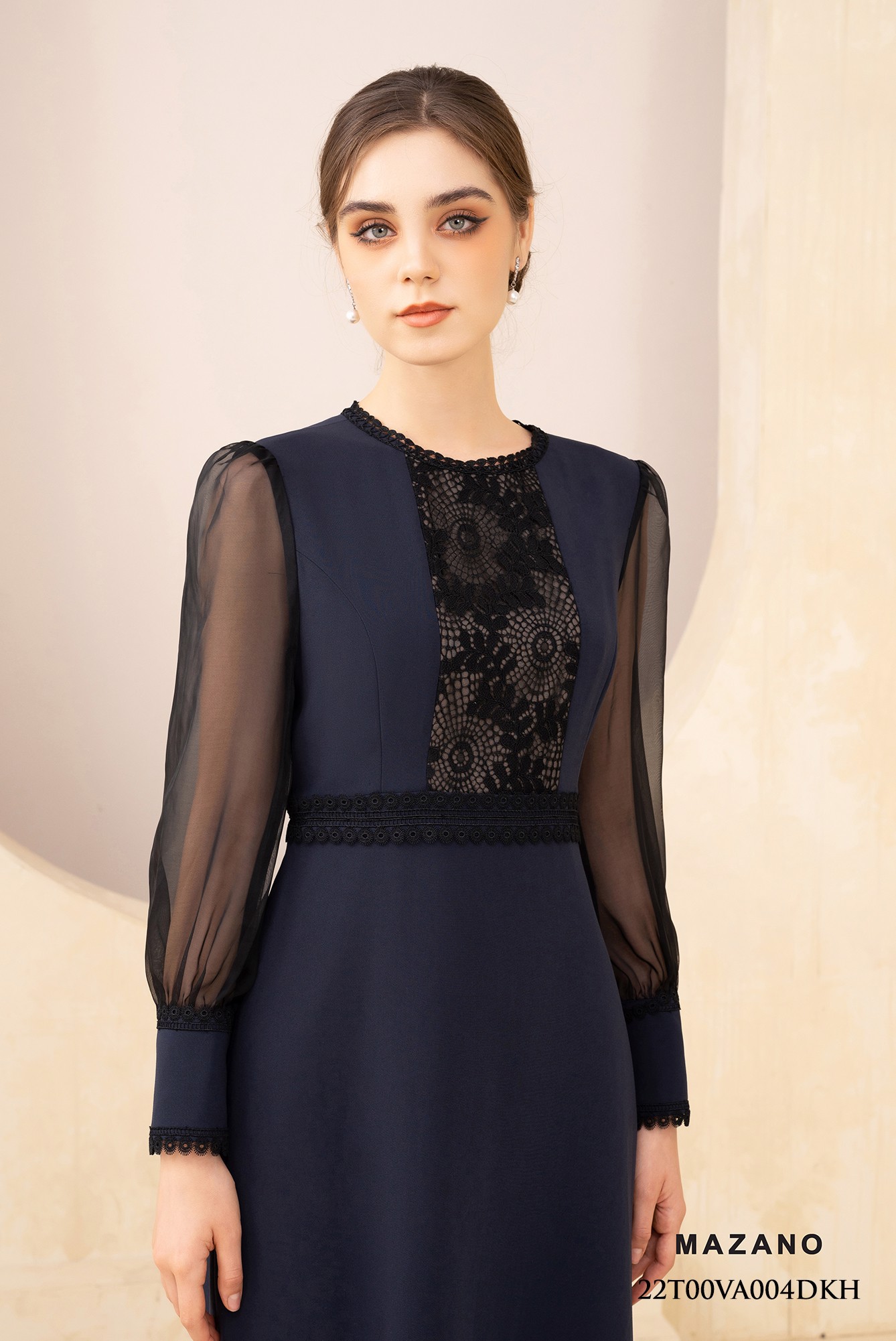 Đầm ôm chữ A tím than eo cao phối ren_thumbnail_2