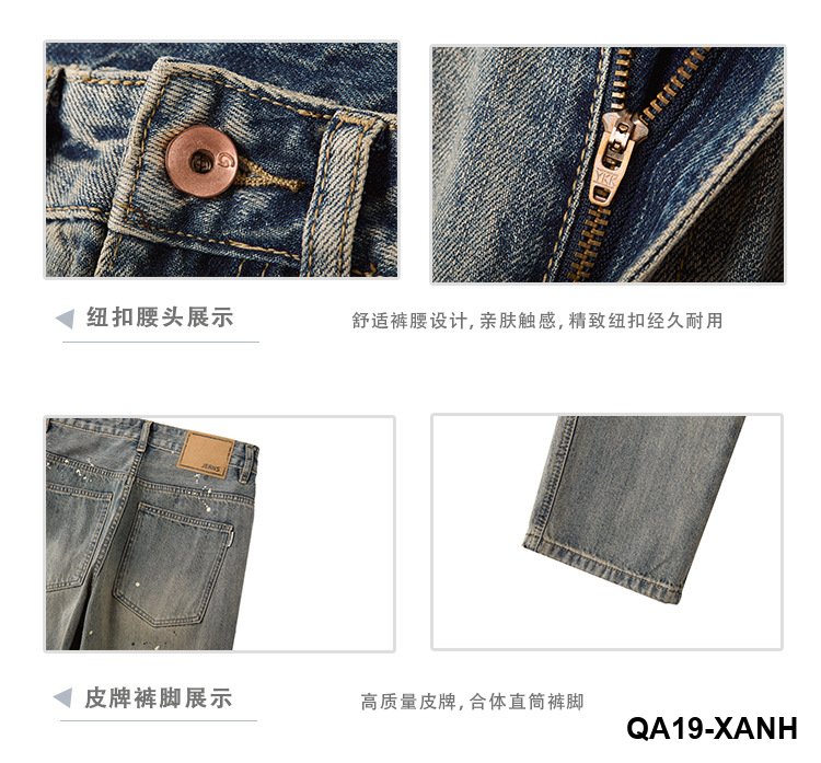 Mùa thu đông Mỹ đường phố cao cấp đau khổ bắn mực giặt quần jean nam hợp thời trang phù hợp với ống rộng quần dài bán buôn