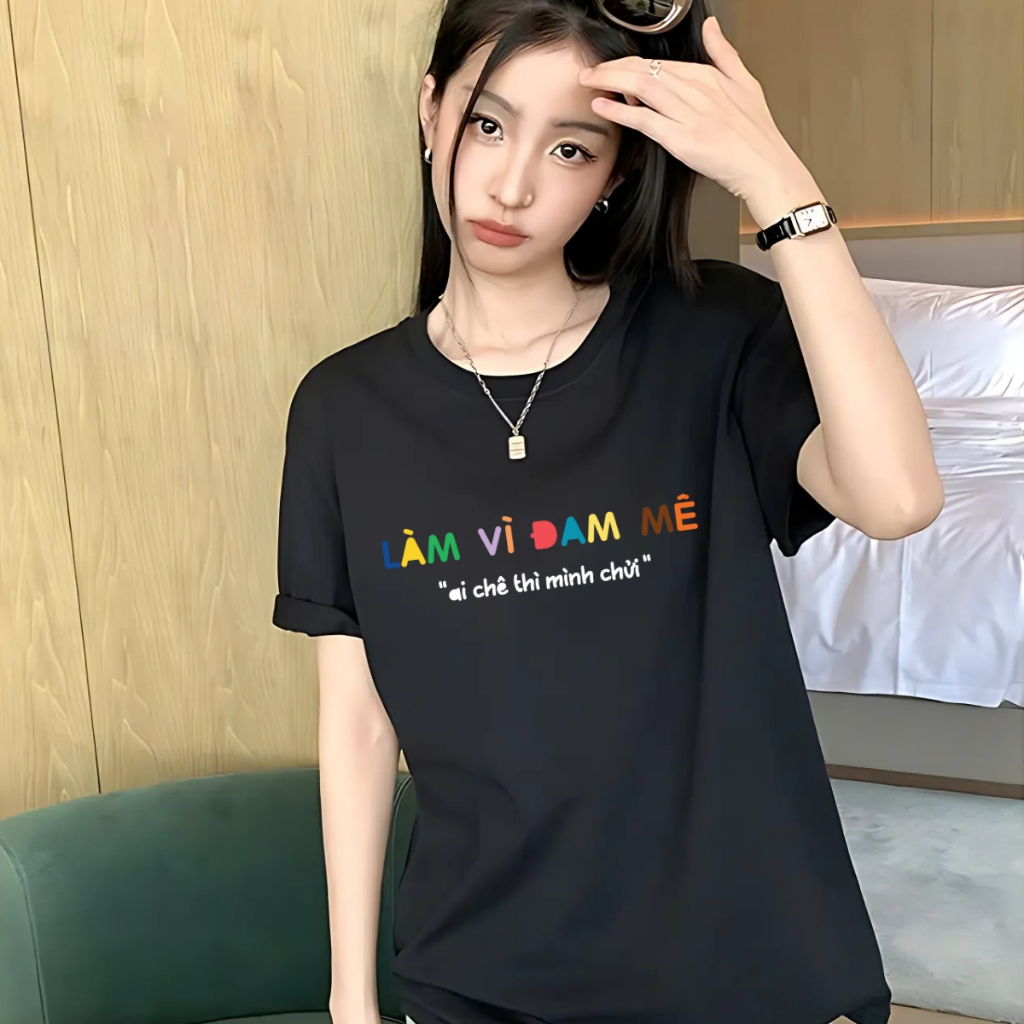Áo thun nữ màu đen form oversize rộng local brand We Tee in chữ Làm vì đam mê - T030_thumbnail_4