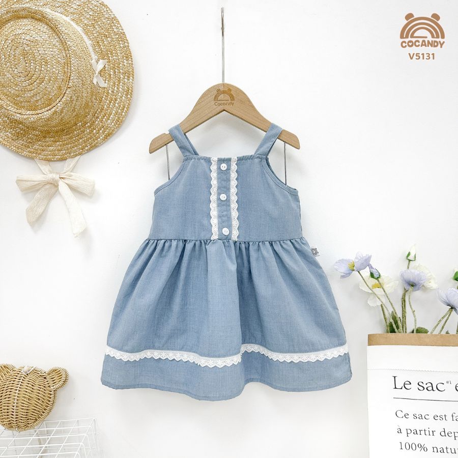 Váy cộc XANH 2 dây phối viền ren