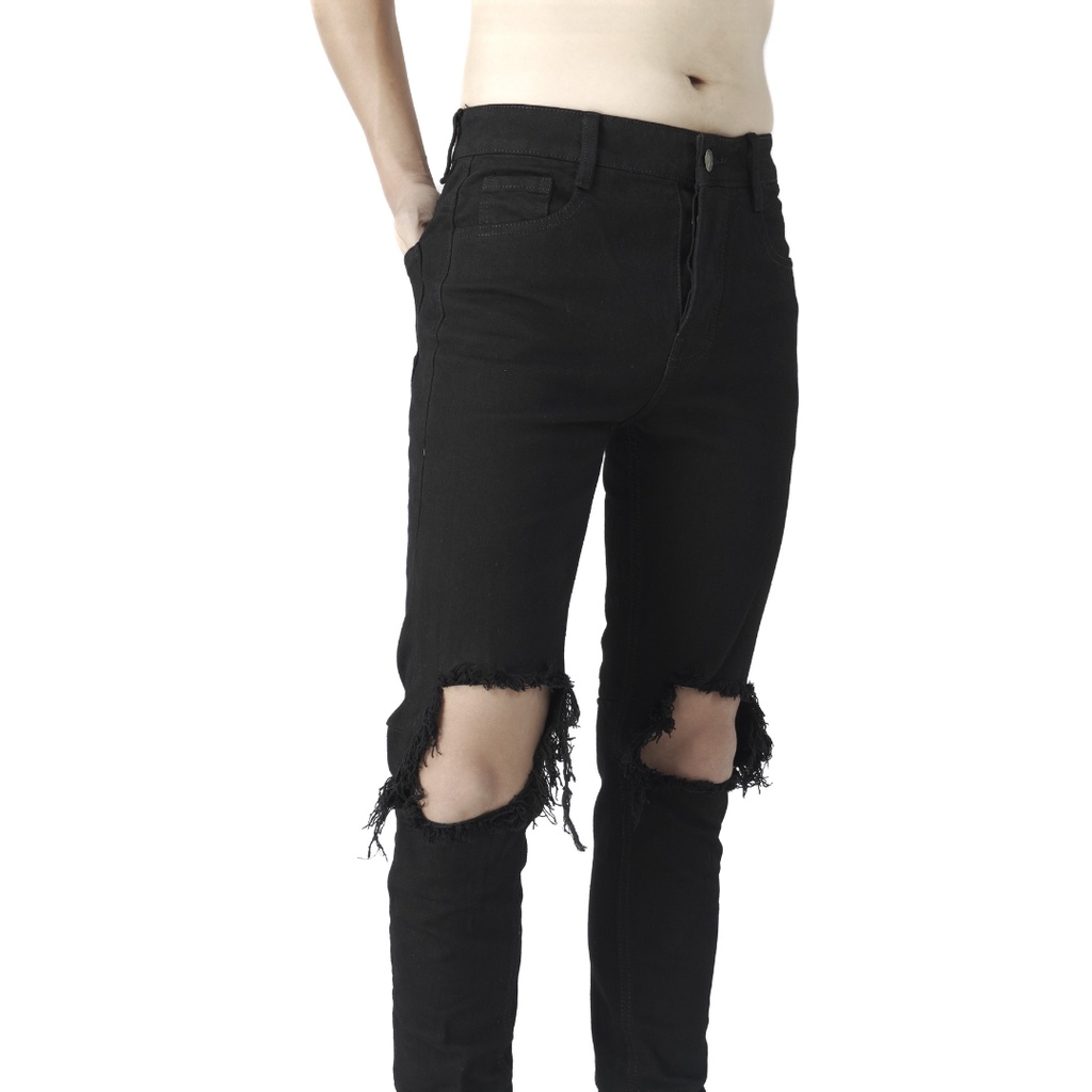 Quần Jeans đen rách gối cao cấp | Black Ripped Jeans_thumbnail_2