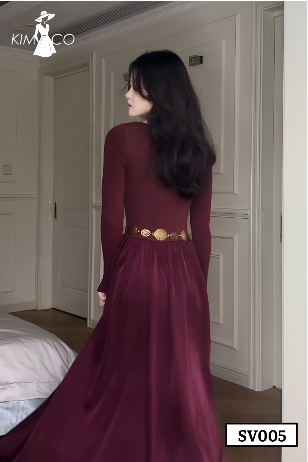 Burgundy Belted Dress - SV005_thumbnail_2