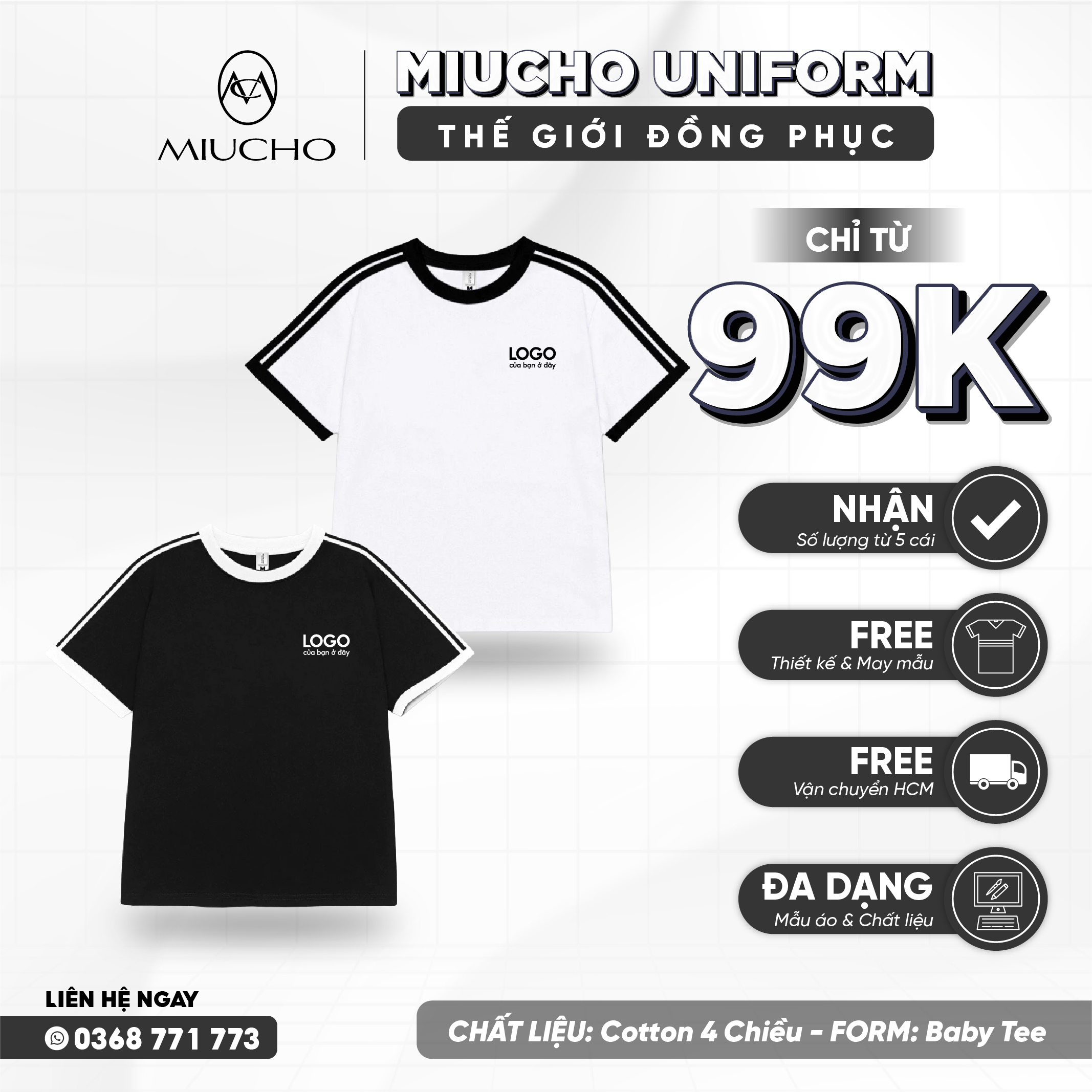 Áo baby tee phối trơn ABPVT01 Miucho cotton cổ tròn in basic_thumbnail_1