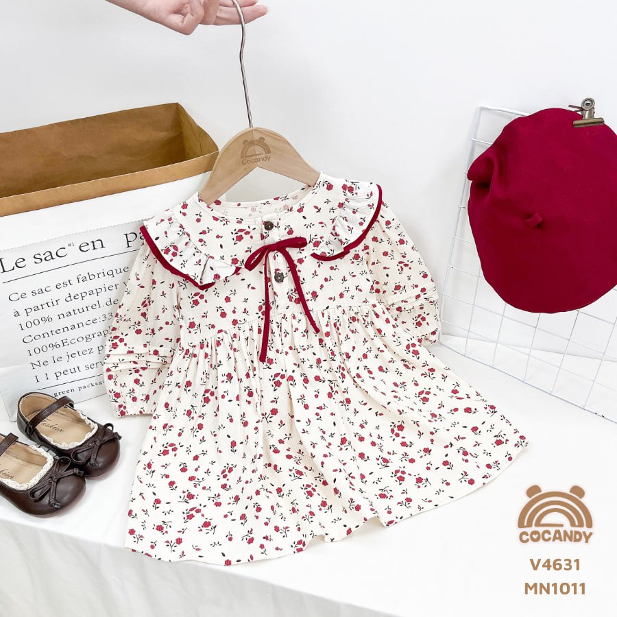 Váy dài BE hoa ĐỎ bèo ngực