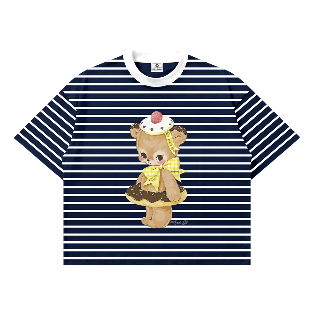 Áo thun boxy nữ Miucho vải borip mềm mại thoáng mát gấu dễ thương sọc mix màu in artwork 2731_thumbnail_11