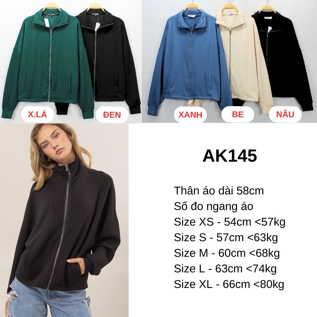 AK145- ÁO KHOÁC DÂY KÉO