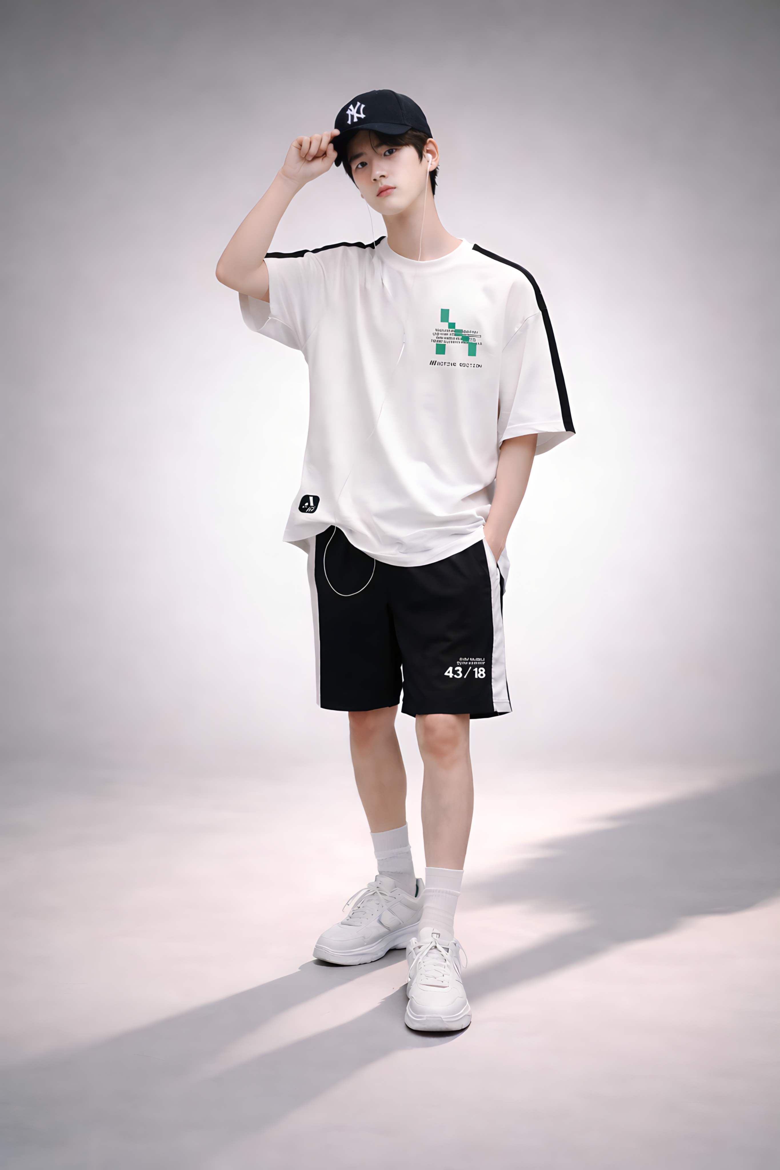 Áo phông bé trai dáng rộng phối dọc tay