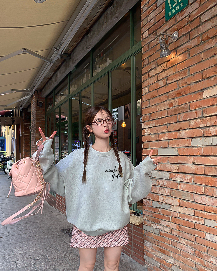 Áo sweater nữ form boxy 1914 Miucho cổ tròn vải nỉ bông 350 GSM dày dặn in basic_thumbnail_2