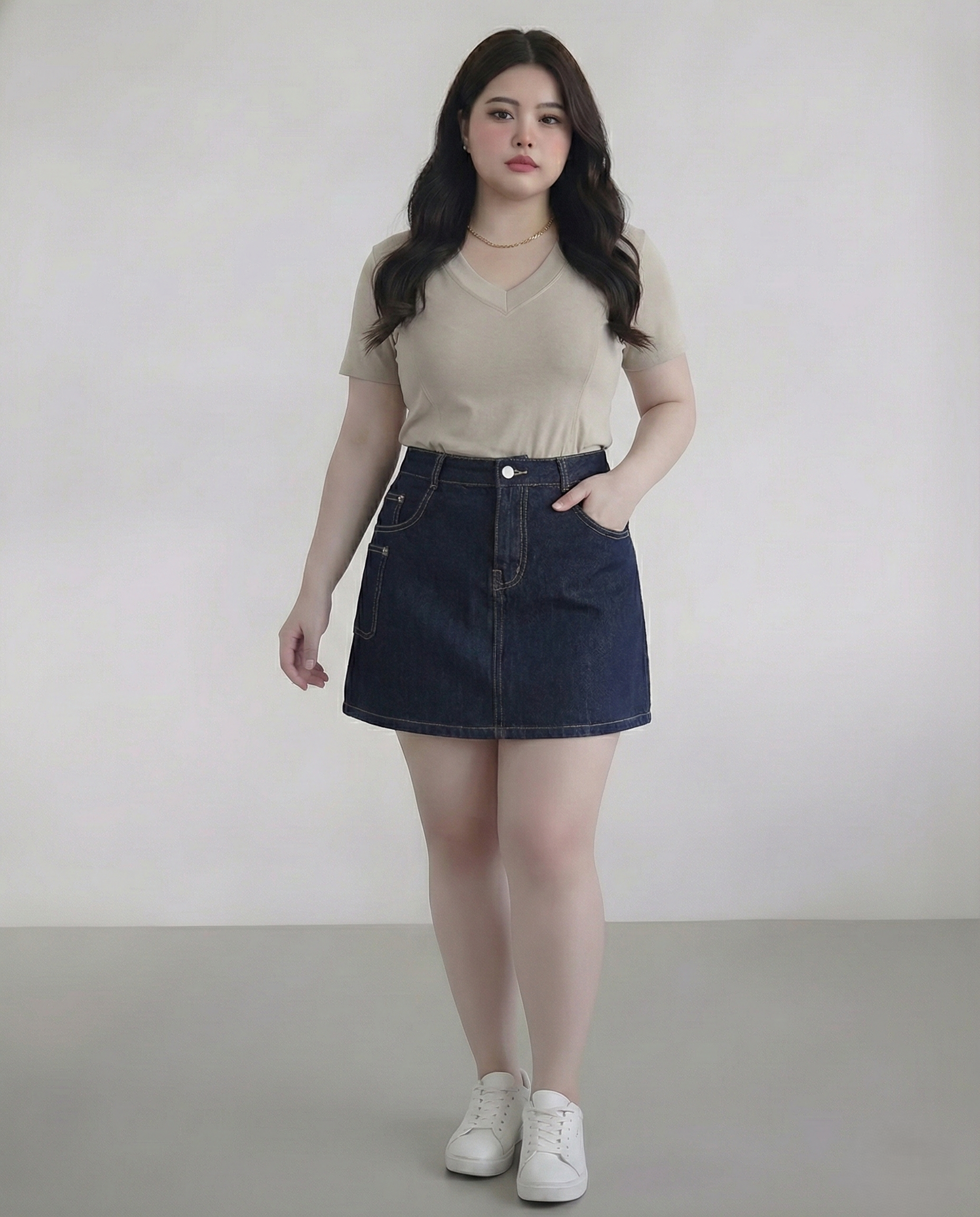 Quần váy jean viền kiểu bigsize QVJ2104