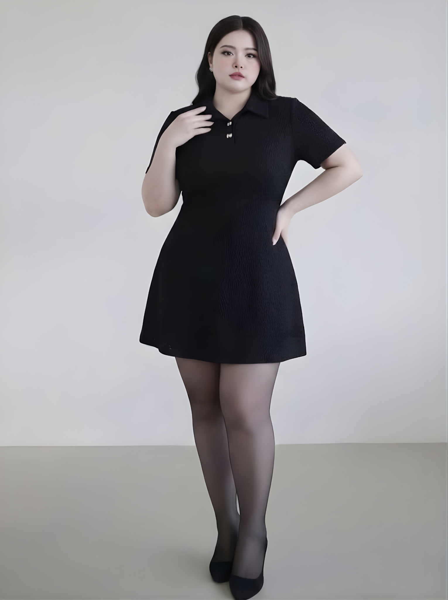 BIGSIZE - Đầm dáng A thun sọc kiểu V-DA199