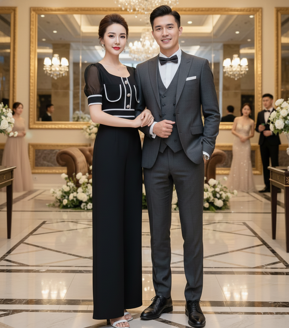 Jumpsuit dài cổ U tay bồng phối viền Phong Cách_thumbnail_8