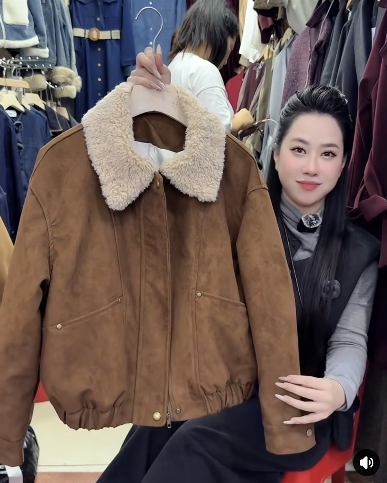 Áo da lộn cổ lông cừu - K64