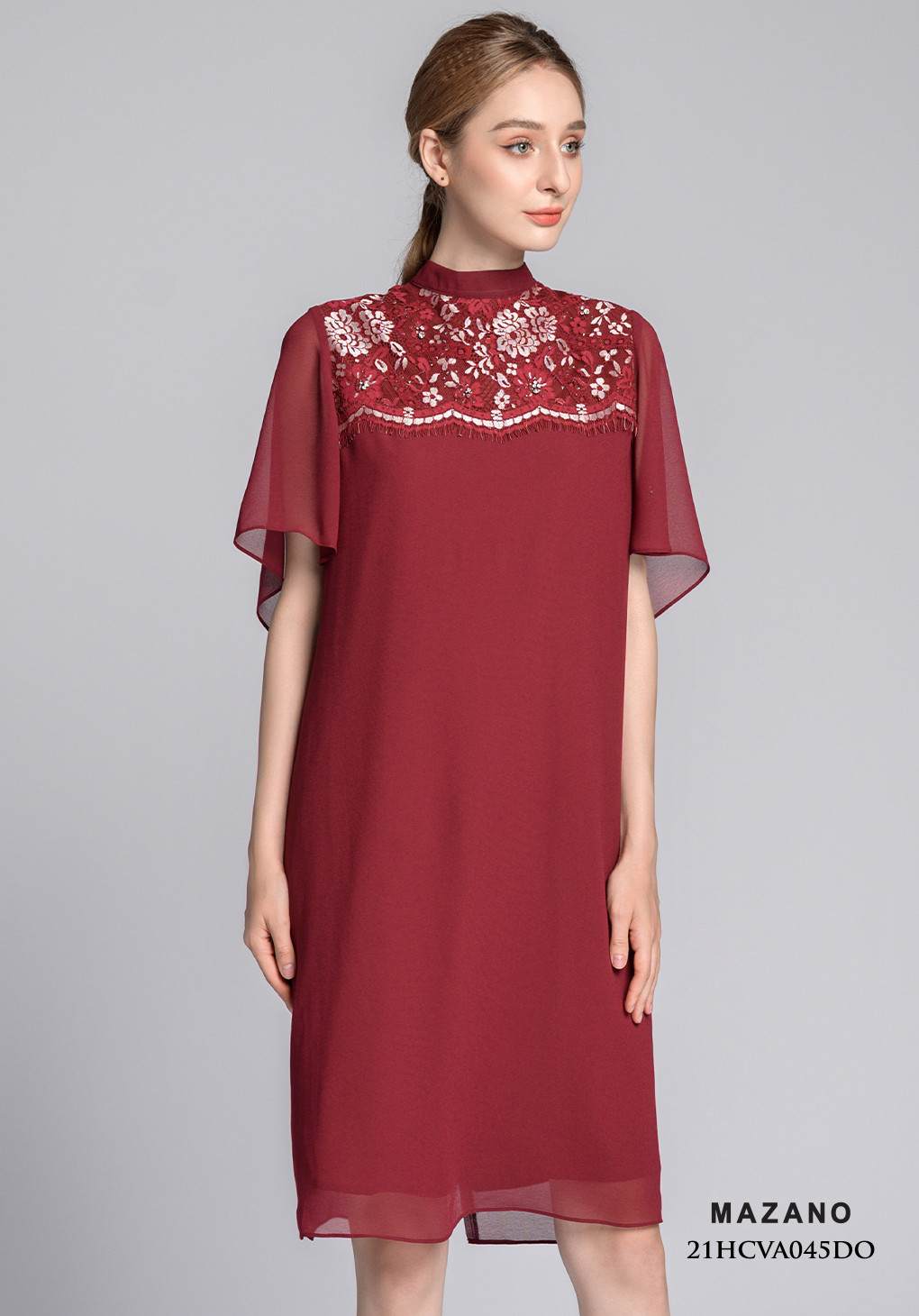 Váy đỏ suông phối ren cách điệu_thumbnail_2