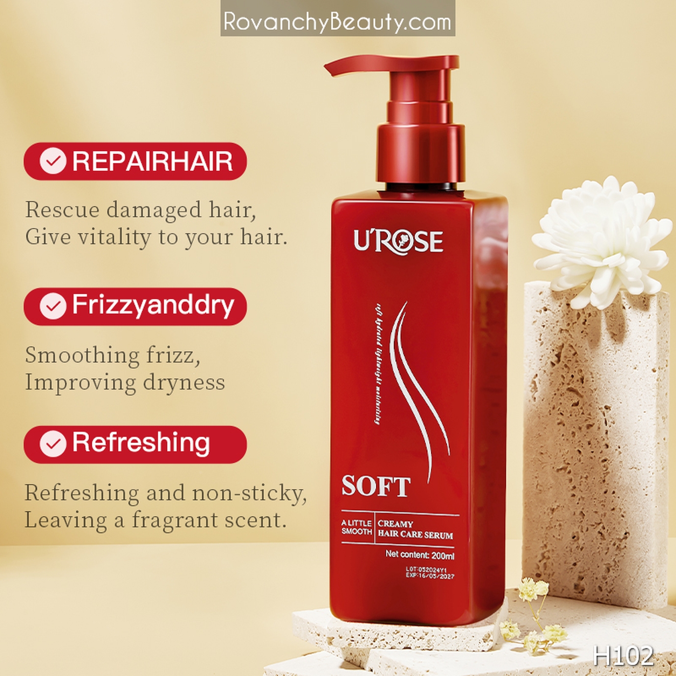 H102  U'ROSE Dưỡng Tóc Mềm Mượt - Tinh Chất Dưỡng Ẩm & Phục Hồi Tóc Hư Tổn 200ml