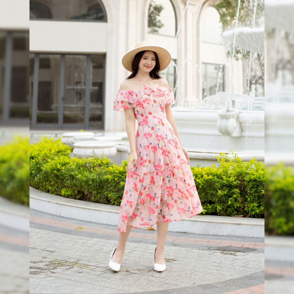 Đầm maxi hoa trễ vai bèo cột nơ xinh xắn 2in1_thumbnail_17