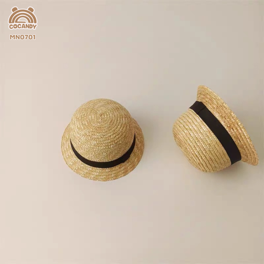 Mũ cói tròn phối dây ĐEN