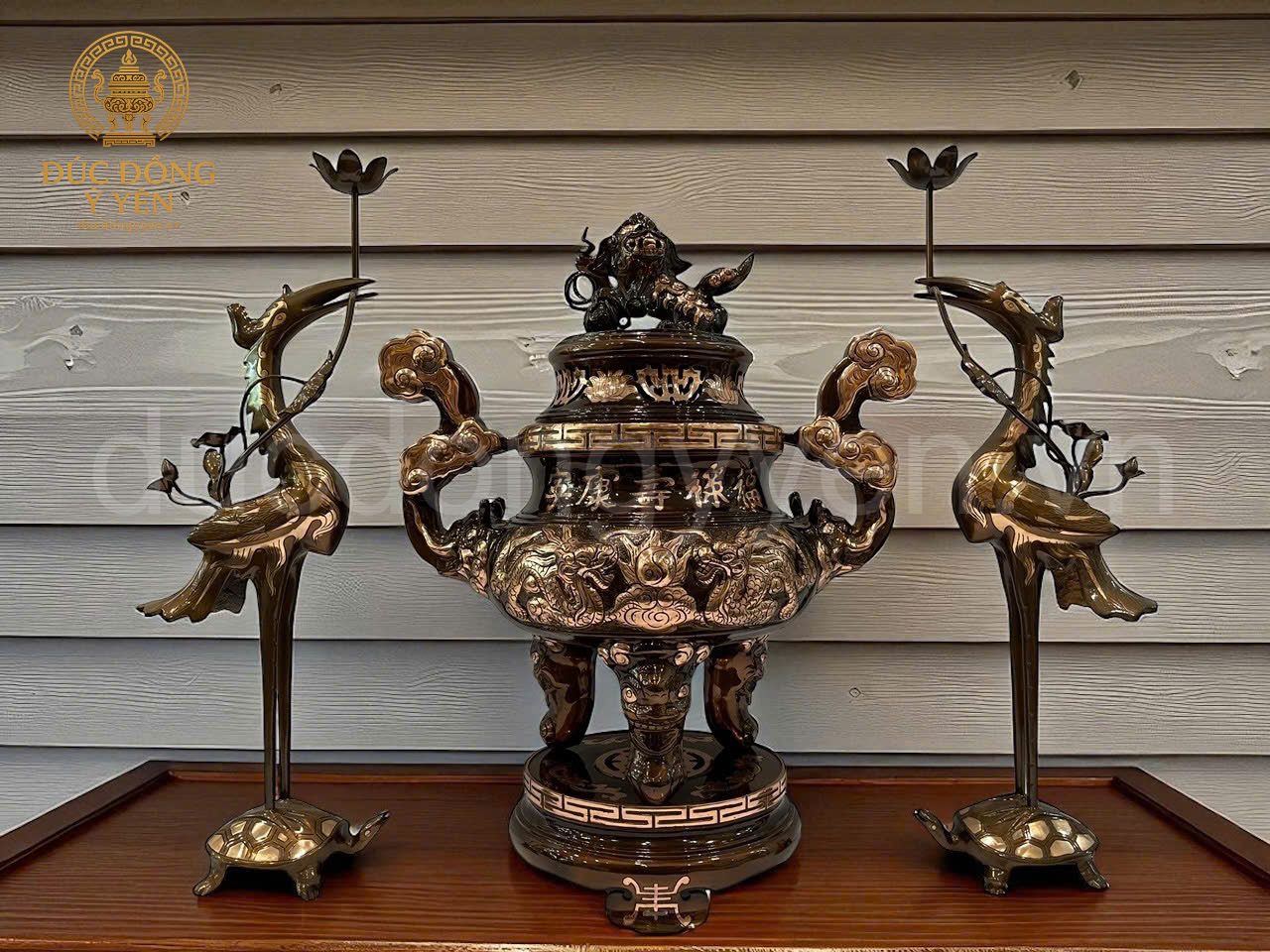 Bộ đỉnh tam sự đúc đồng đỏ hoa văn rồng nổi đúc đồng cát tút 