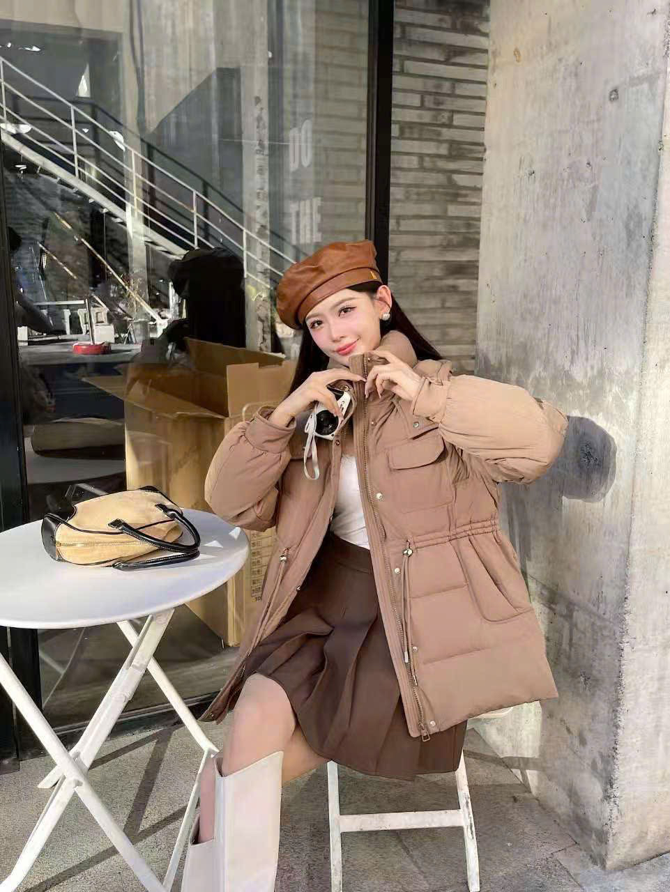 Áo phao rút eo Nâu - V60