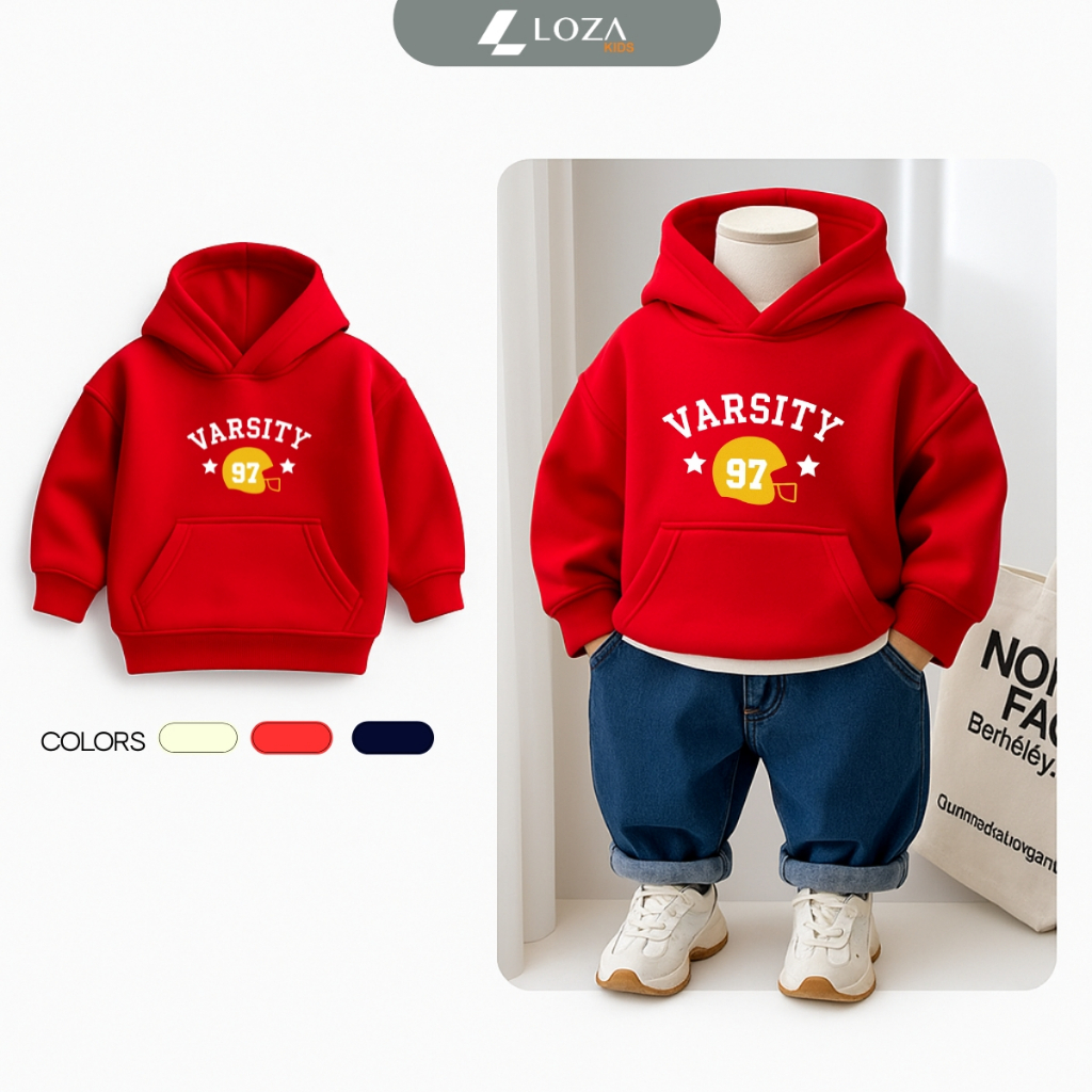 Áo nỉ hoodie bé trai in Varsity - Loza Kids HN3466