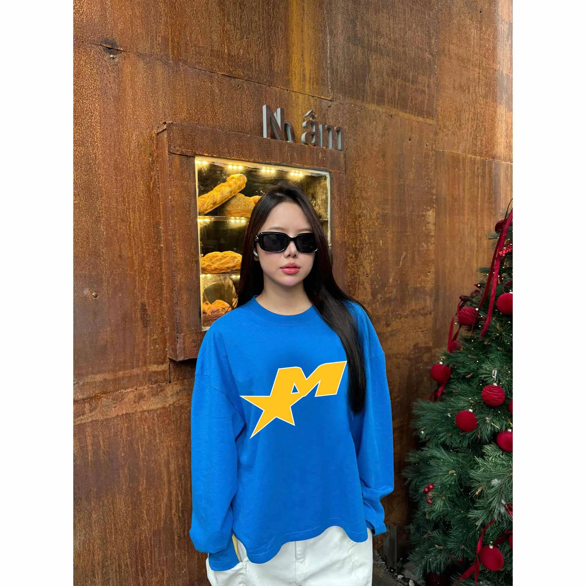 Áo thun unisex form boxy Miucho Club vải cotton thoáng mát tay dài cổ tròn hình in chữ M basic 2678_thumbnail_5