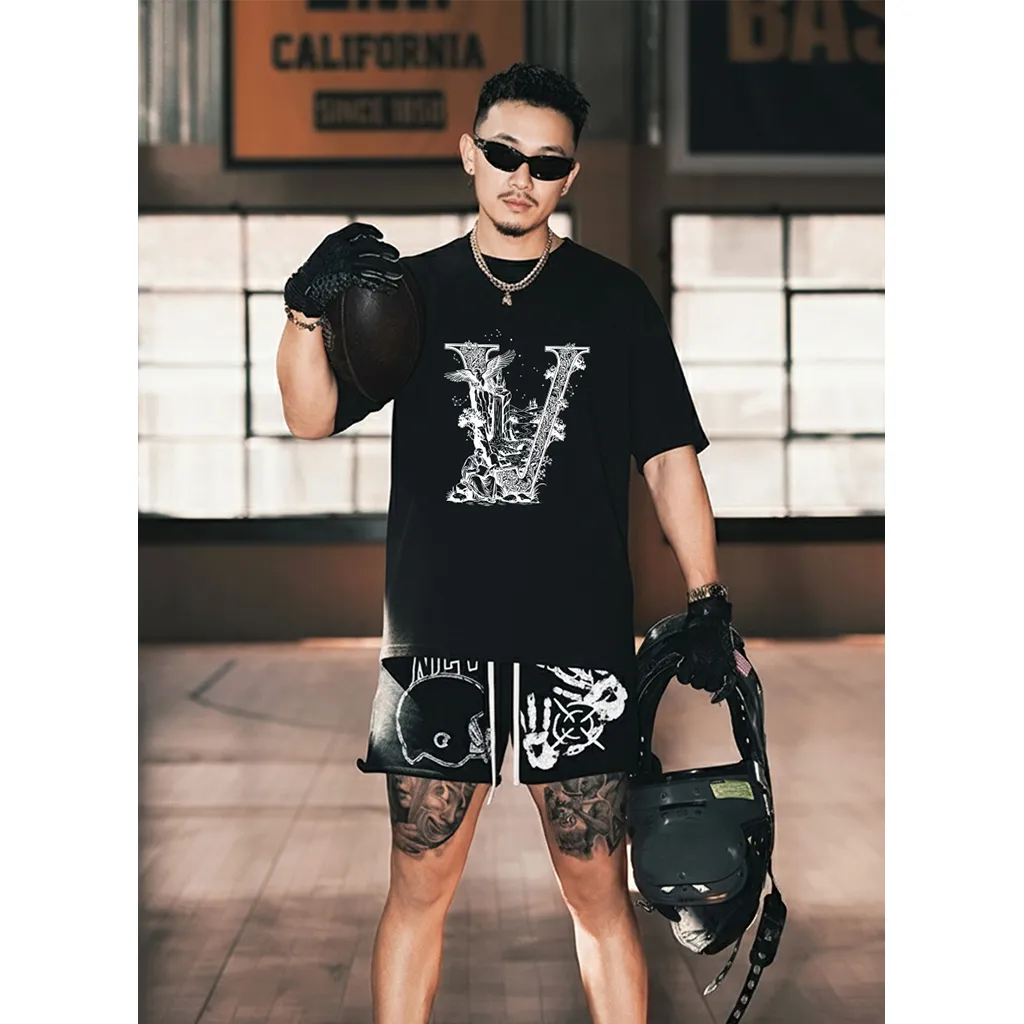 Áo thun nam form rộng Miucho Iconic cotton thoáng mát dày dặn chữ V nghệ thuật nhiều màu 2767_thumbnail_4