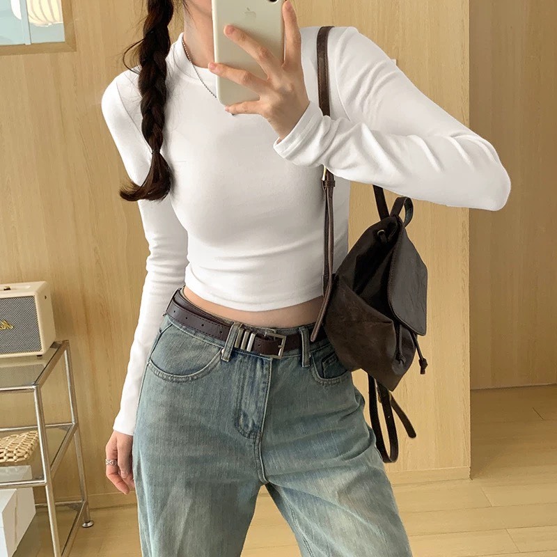 Áo croptop tay dài màu đen/trắng - Áo thun nữ dài tay dáng croptop - LOZA LT103205_thumbnail_1