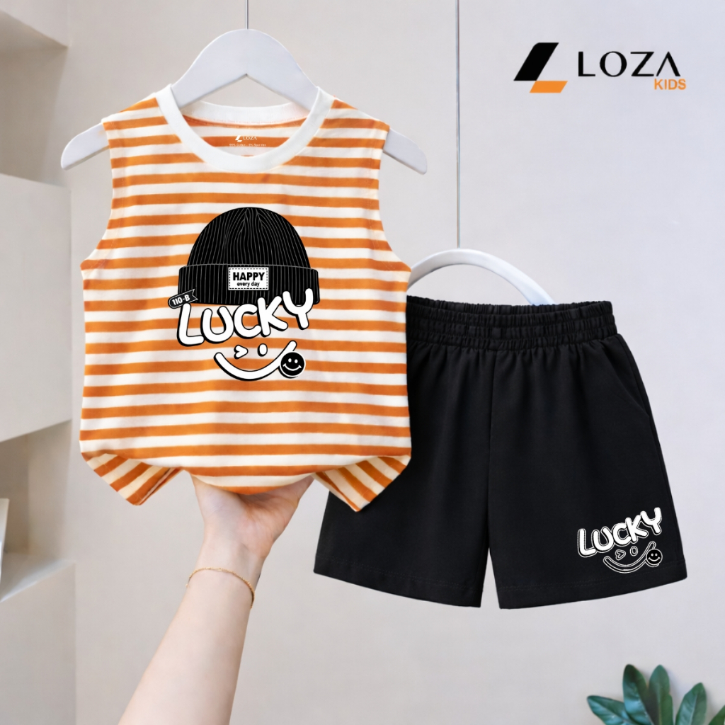 Bộ ba lỗ kẻ bé trai hình Gấu số 27, chất liệu cotton giấy - Loza Kids BK001_thumbnail_4