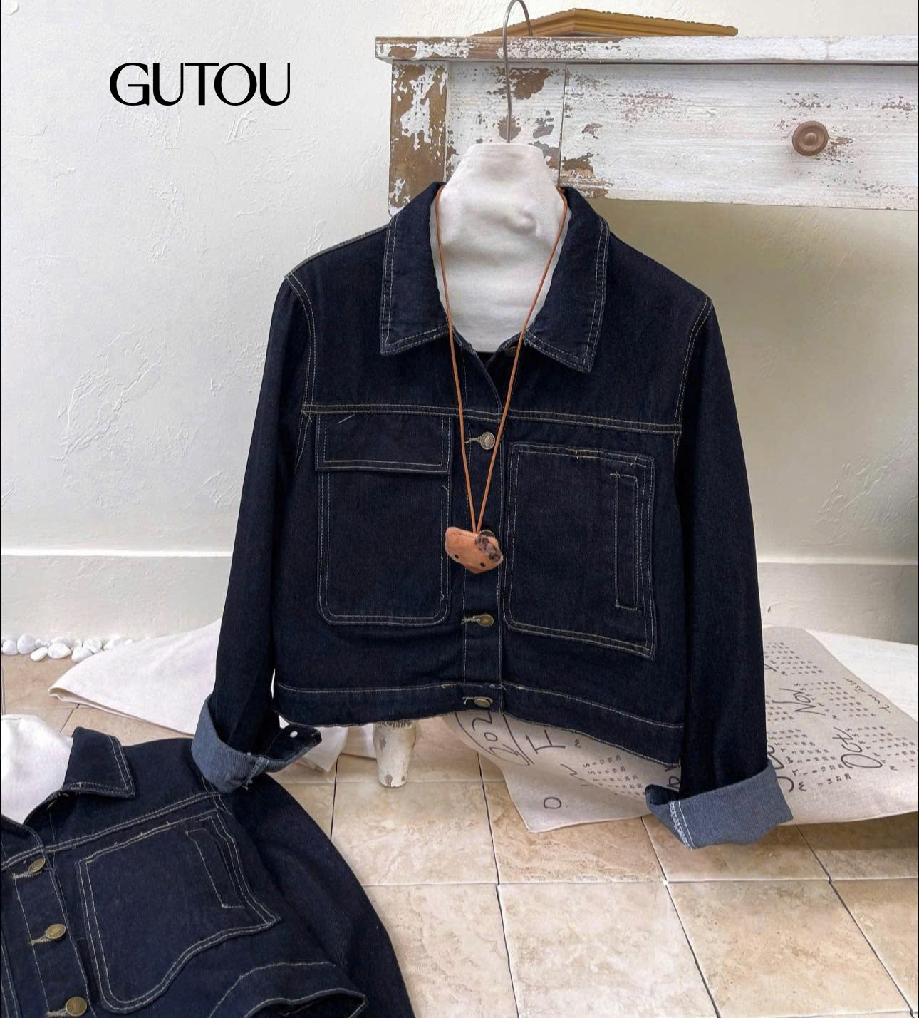 [ GUTOU ] Áo Khoác Jean Denim Túi Hộp_thumbnail_5