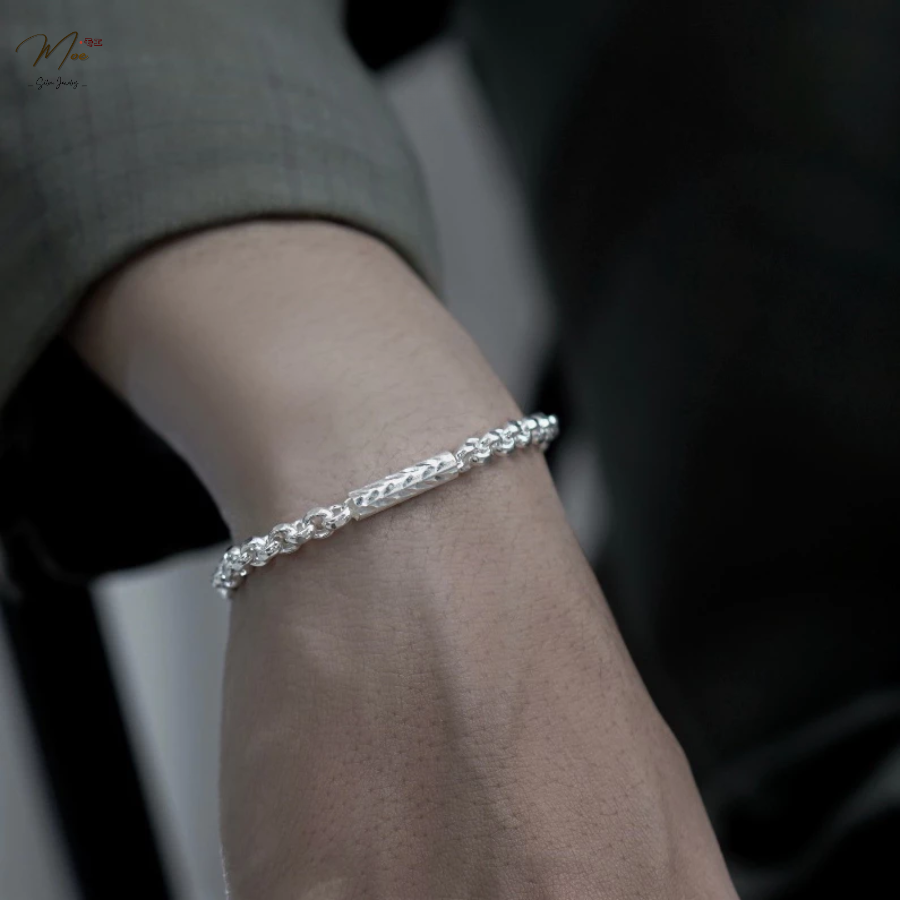 MT11 - Lắc tay nam ống đốt mix xích bạc thanh lịch (3c)