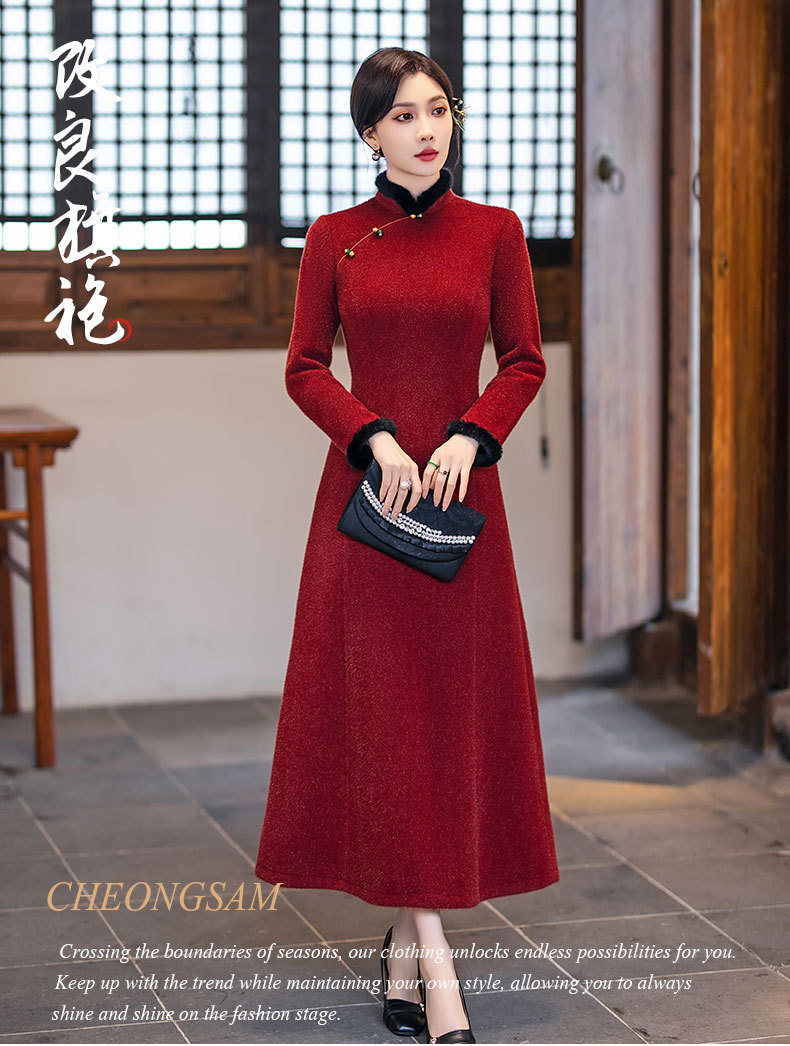 [MS000034] 🔥 Đầm Áo Dài Cách Tân Thu Đông Sang Trọng Cho Mẹ_thumbnail_5