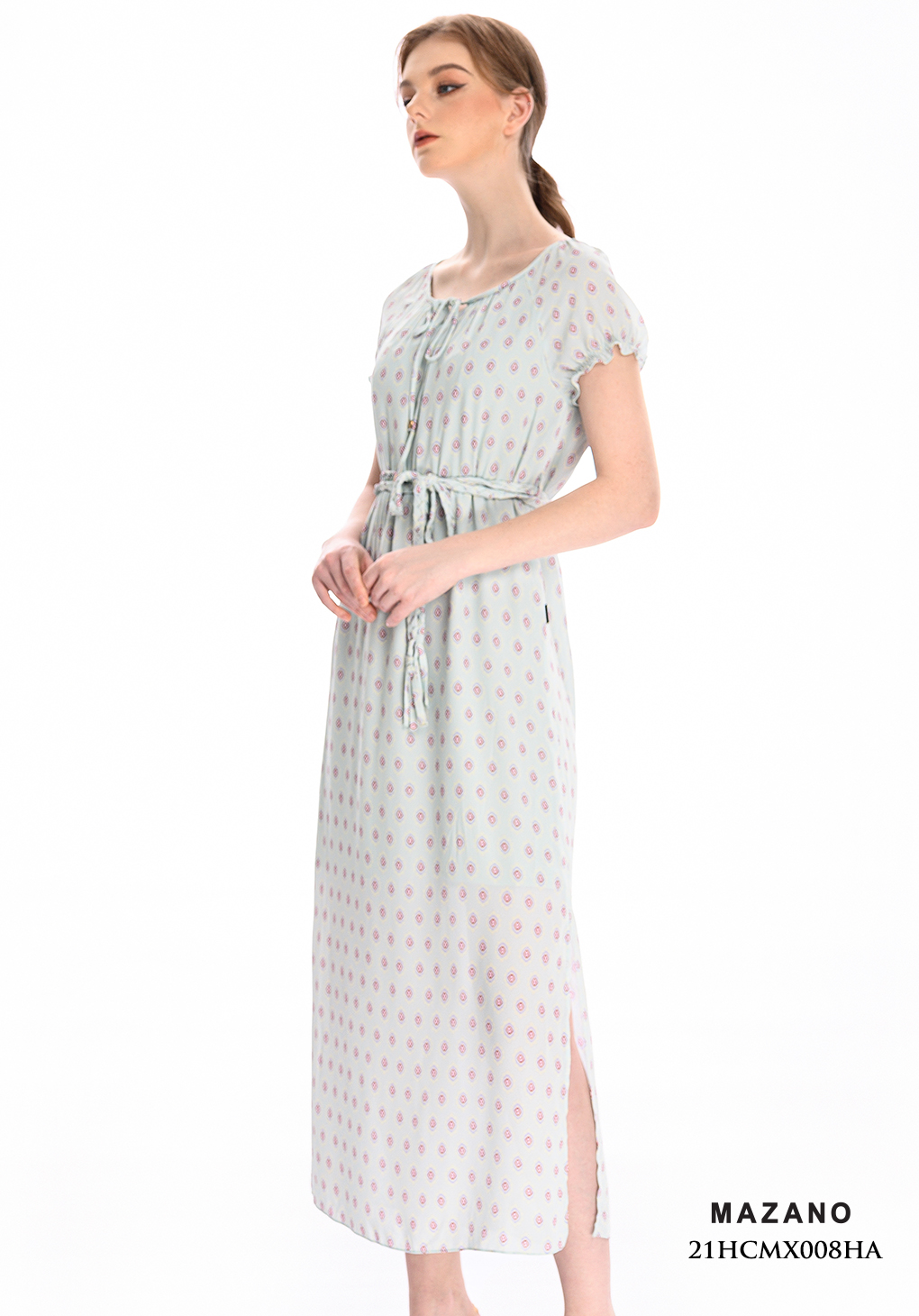 Đầm Maxi vải voan xanh nhạt thắt đai_thumbnail_1