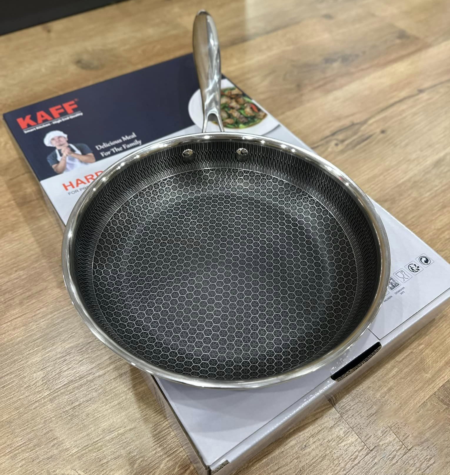 Chảo tổ ong chống dính 245IOHC  dạng tay cầm đáy liền 3 lớp Inox Sus304 vân chống trượt_thumbnail_3